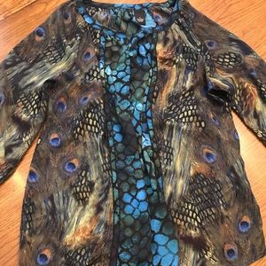 New Direction animal/peacock print top - Size 1X